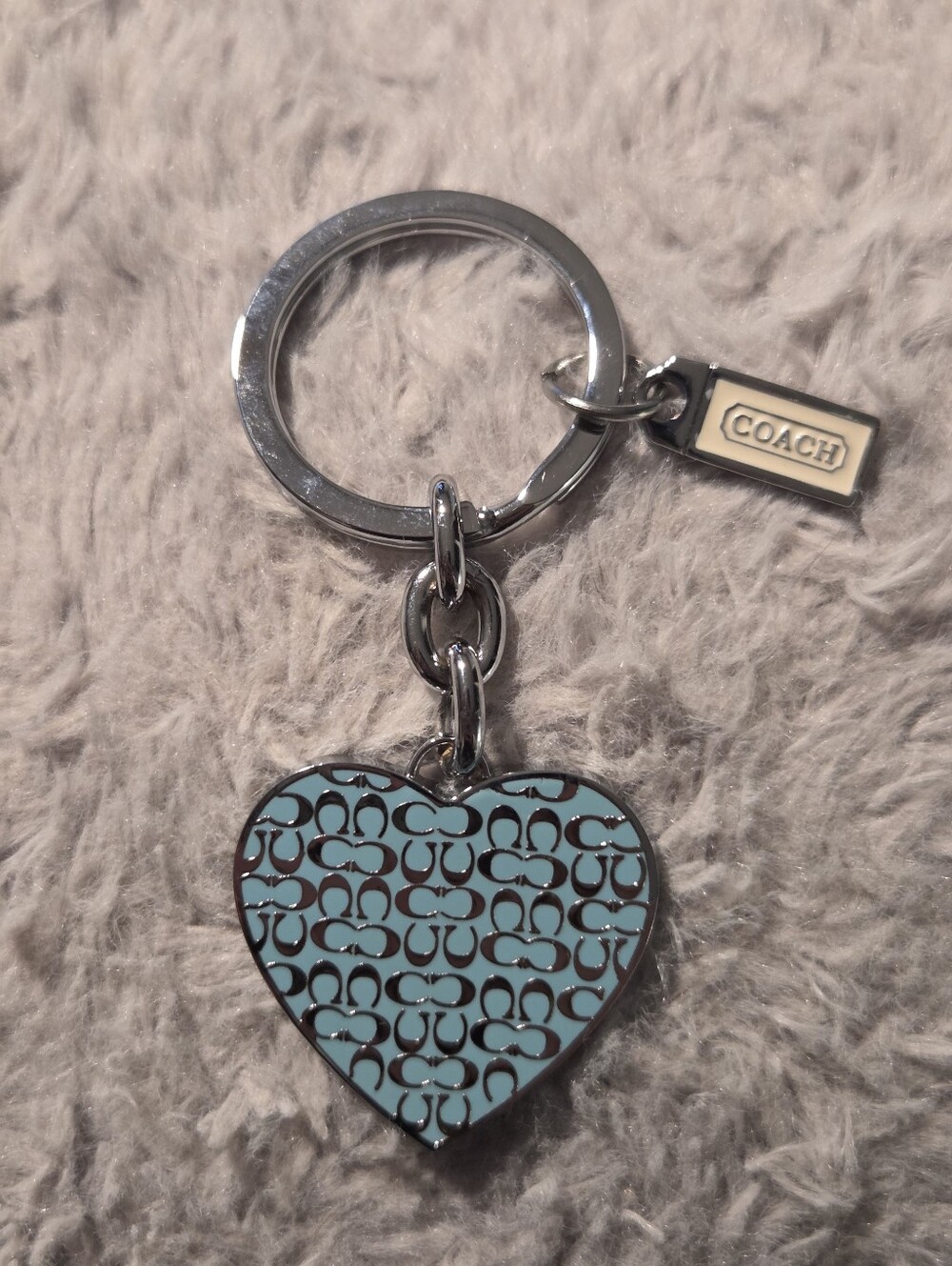 Coach Vintage Turquoise Blue Enamel Signature C Heart Keychain Bag Rare EUC